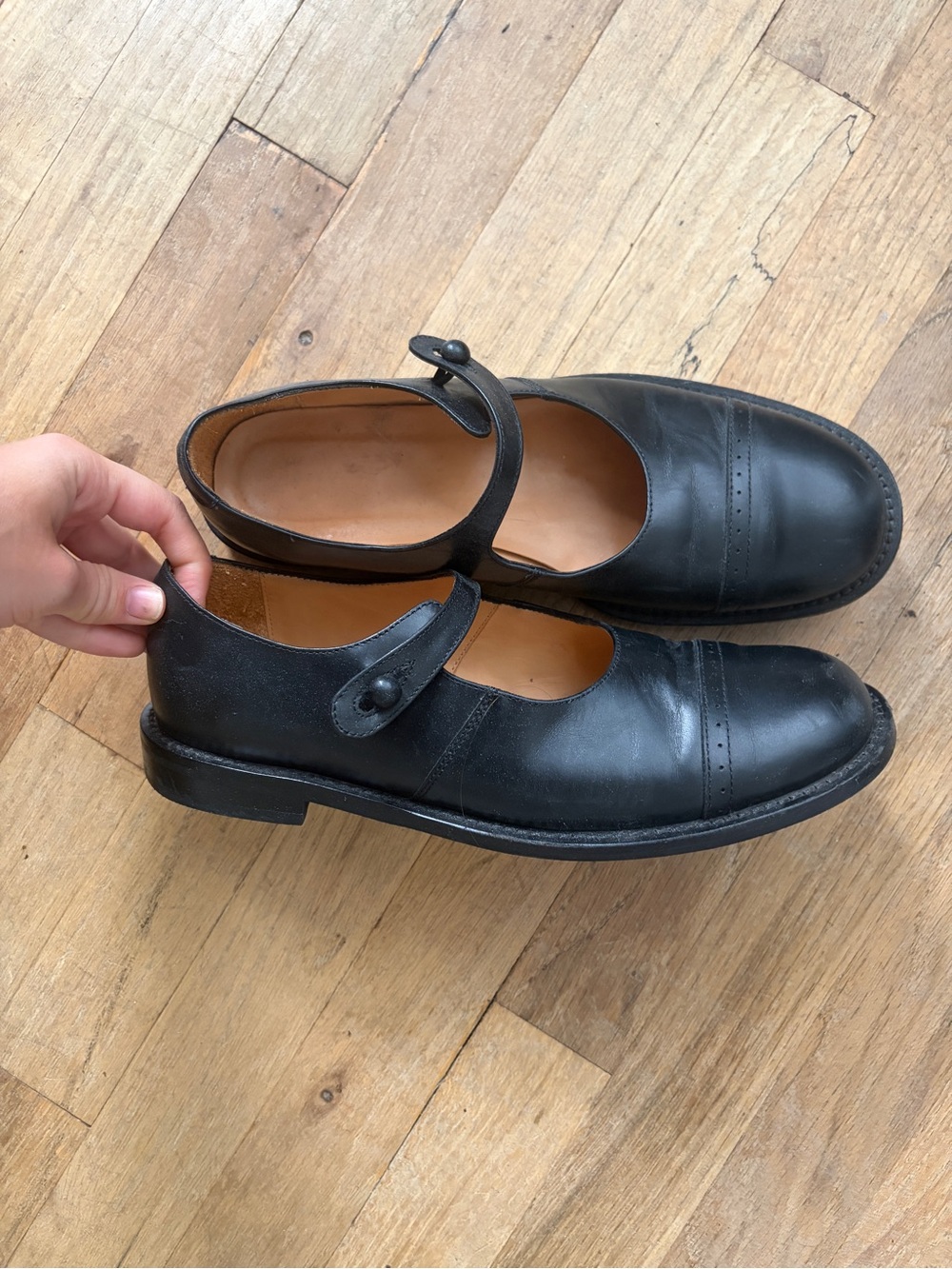 Black Leather Mary Jane Flats